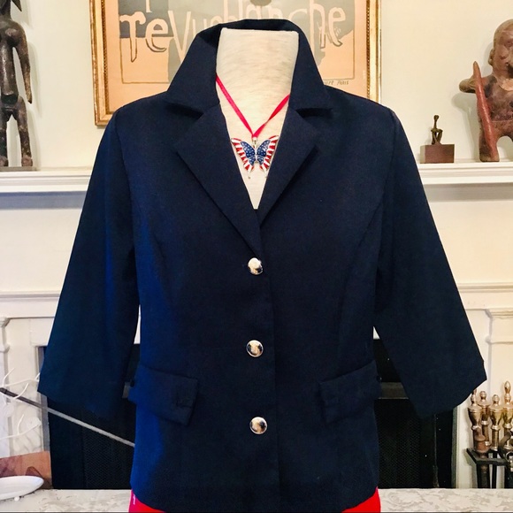 Vintage eighties BFA Classics blue lapel blazer with 3/4 sleeves. Size S. EUC - Picture 8 of 8